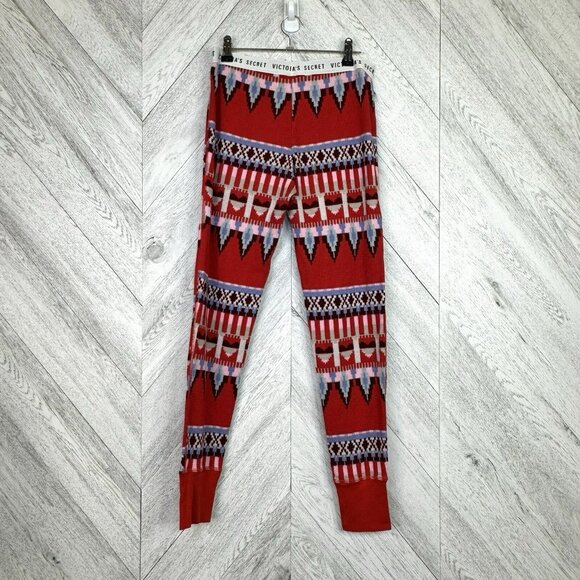 Victorias Secret Pajama PJ Set Womens Small Thermal Fair Isle Ski Red Holiday - Picture 7 of 7